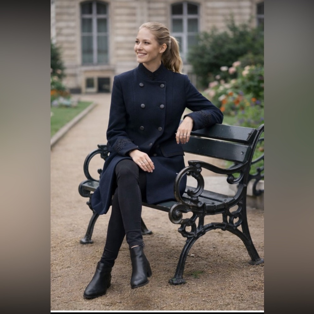 NWT The Kooples “Chill Out” Wool  Military Victorian style  Coat in Navy Sz XS